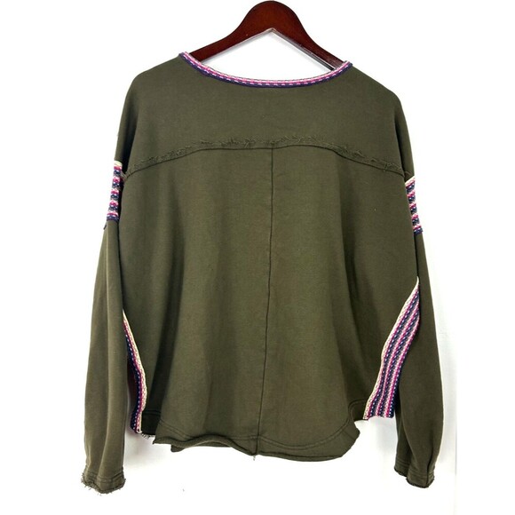 Natural Life Boho Knit Trim Sweatshirt Womens L XL Green Comfy Casual Oversized - Picture 4 of 12